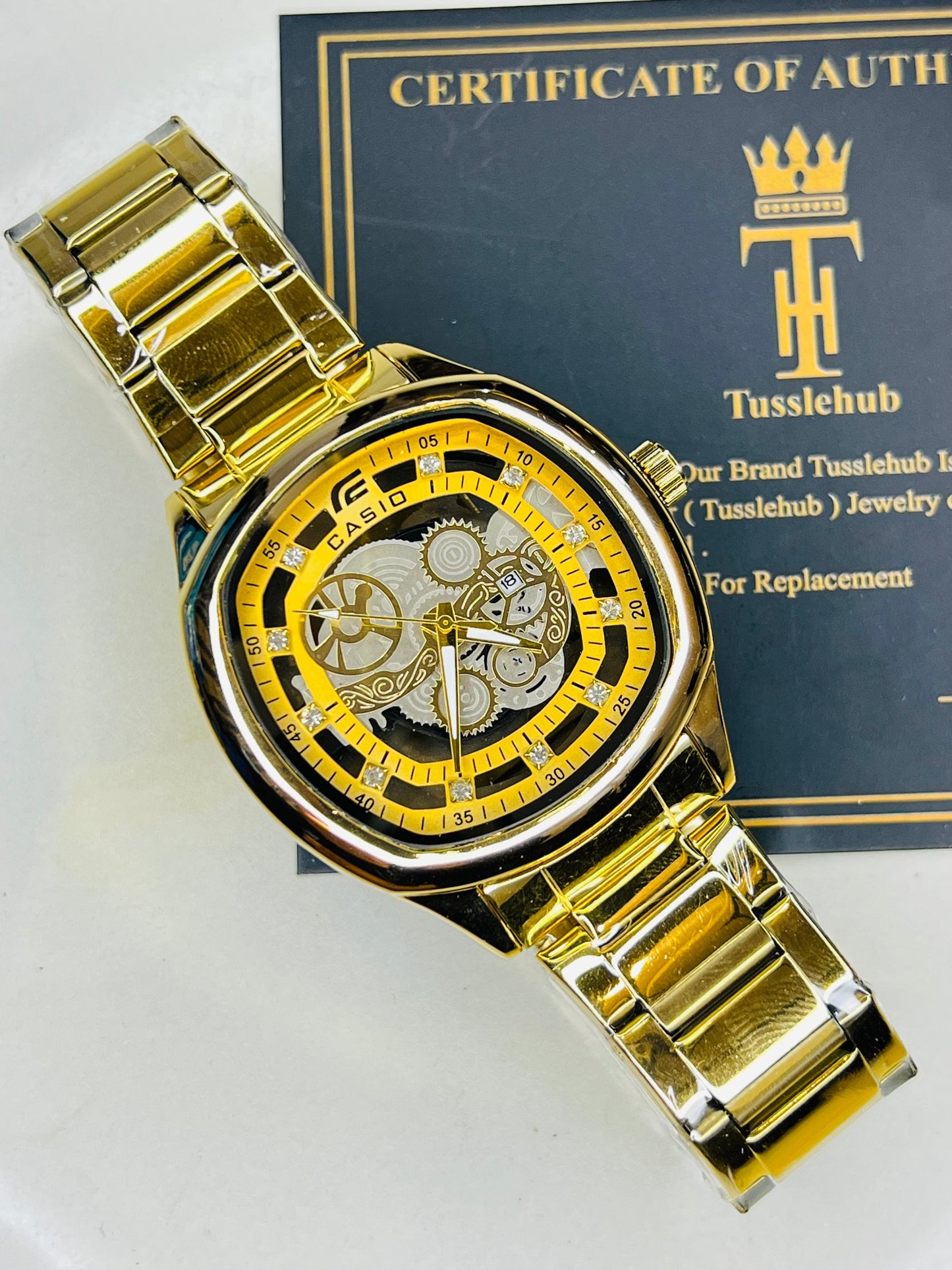 All Gold Square Skeleton Edifice Watch