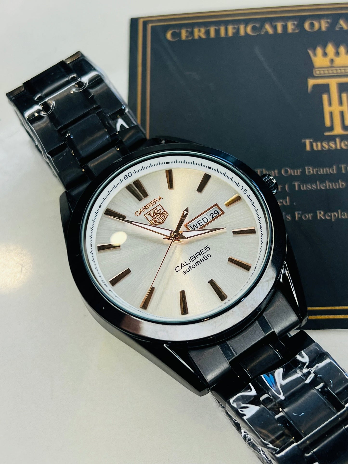 Black White Carrera Day Date Chain Strapped Watch