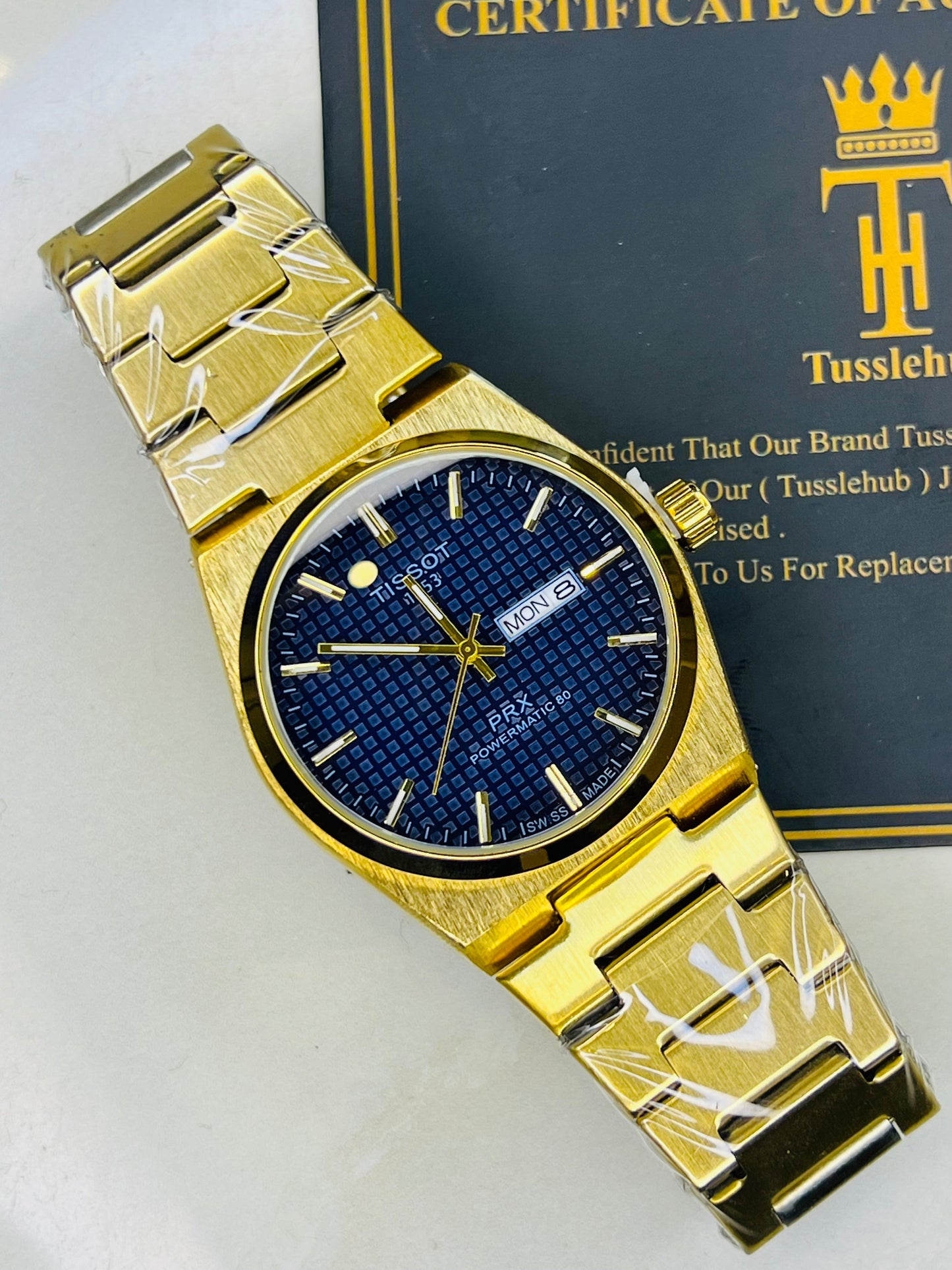 Tissot PRX Gold With Deep Blue Textured Dial Watch