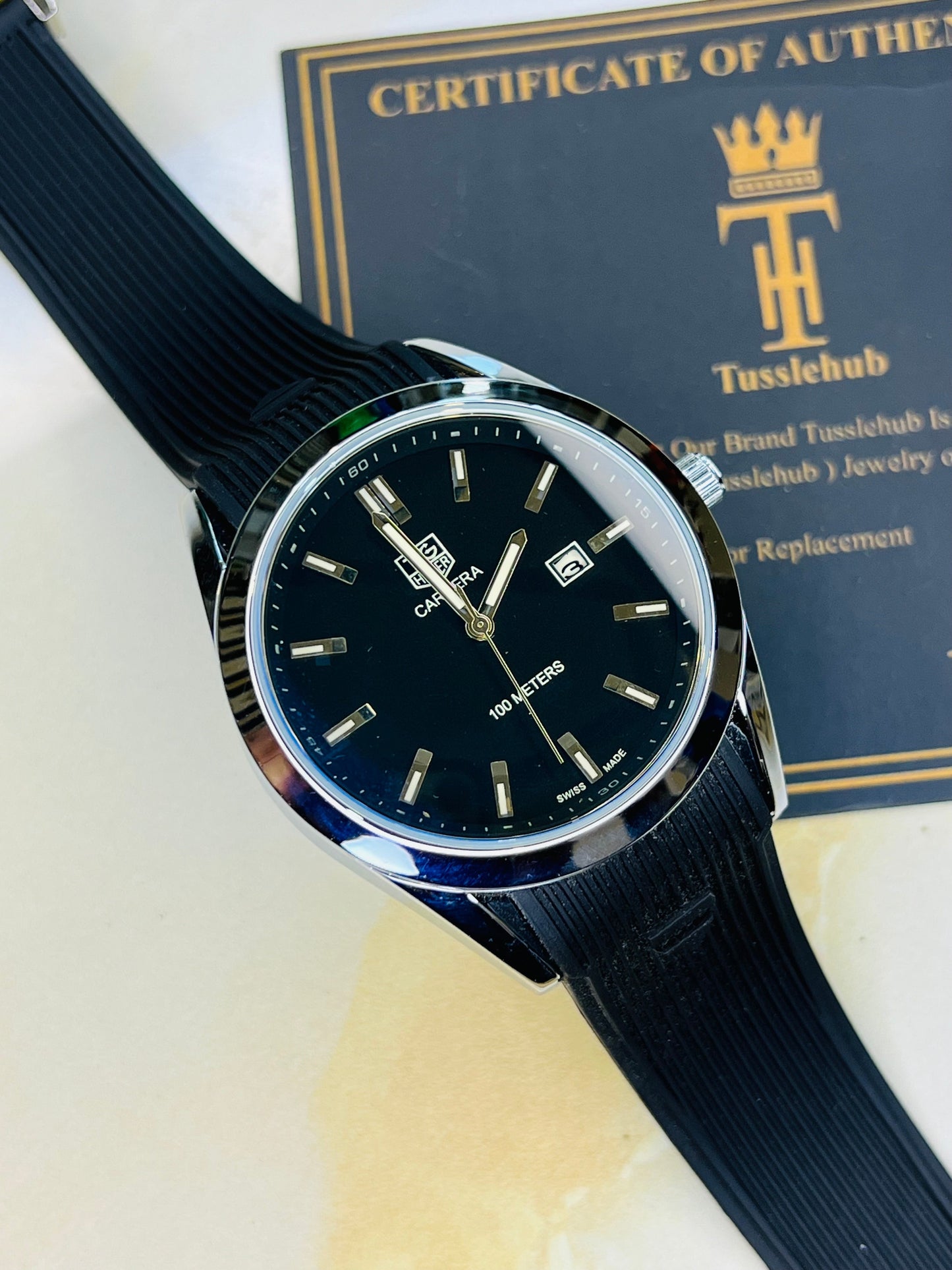 Black Carrera Day Date Elite Dial Silicon Strap Watch