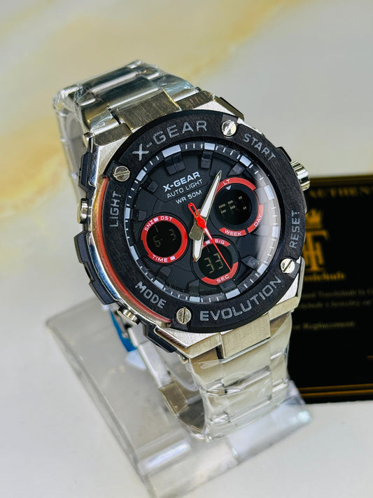 Silver Red X-Gear Evolution Chain Straps Sports Watch