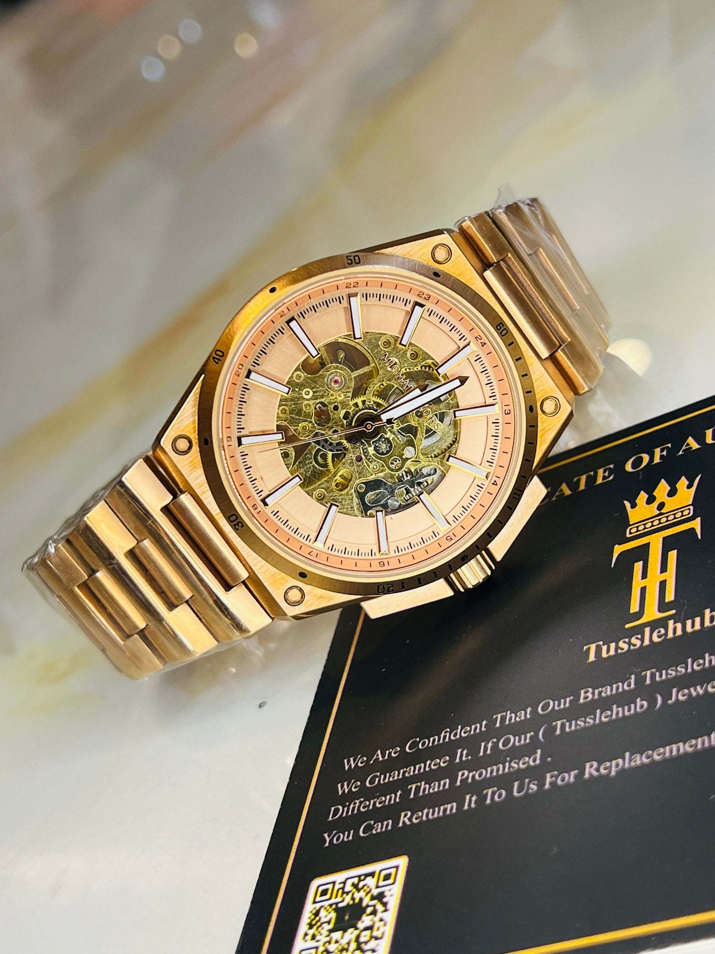 Rose Gold Skeleton Dial Automatic Mk Watch