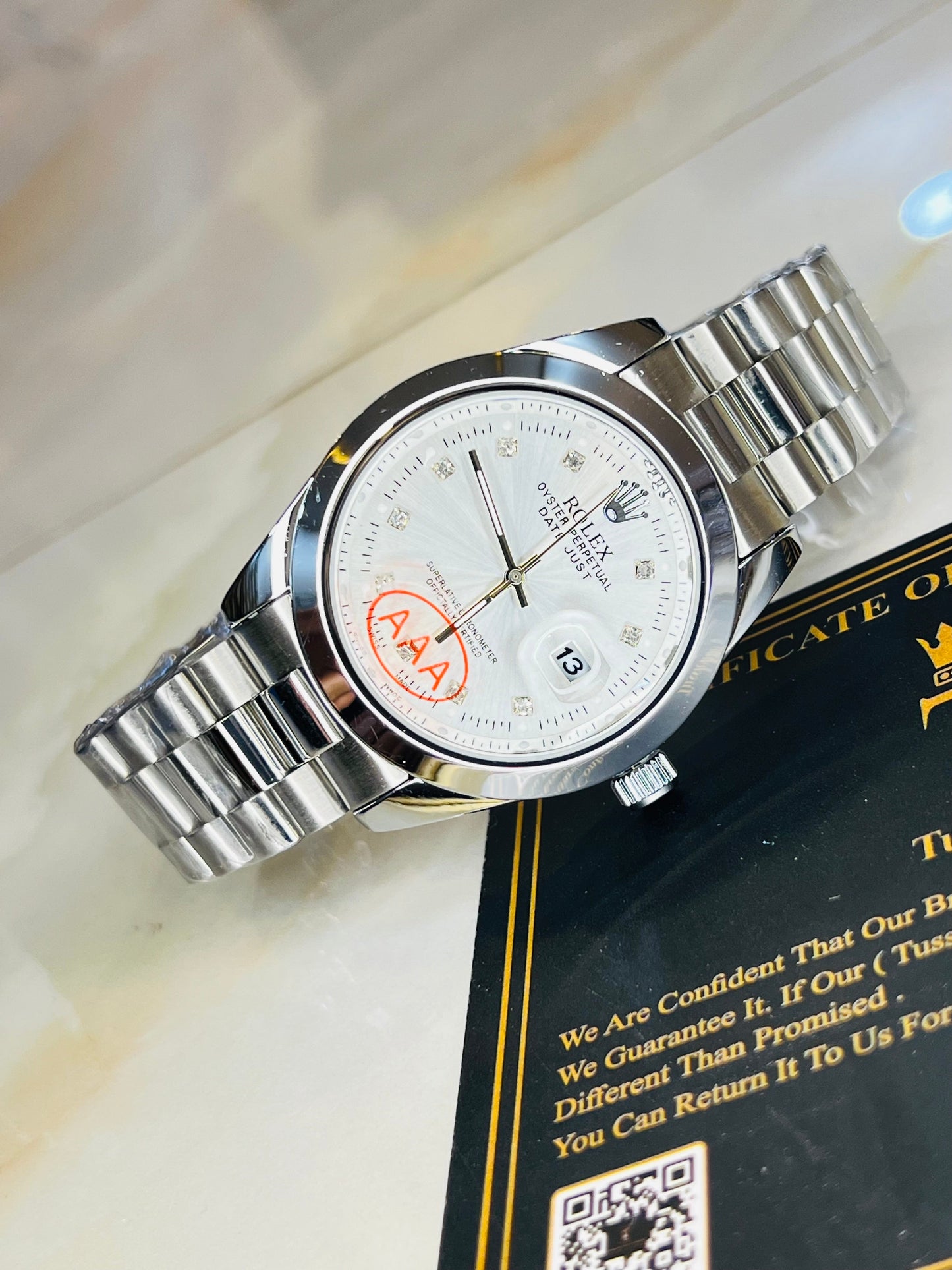 Silver White Plain Bezel Date Just Watch