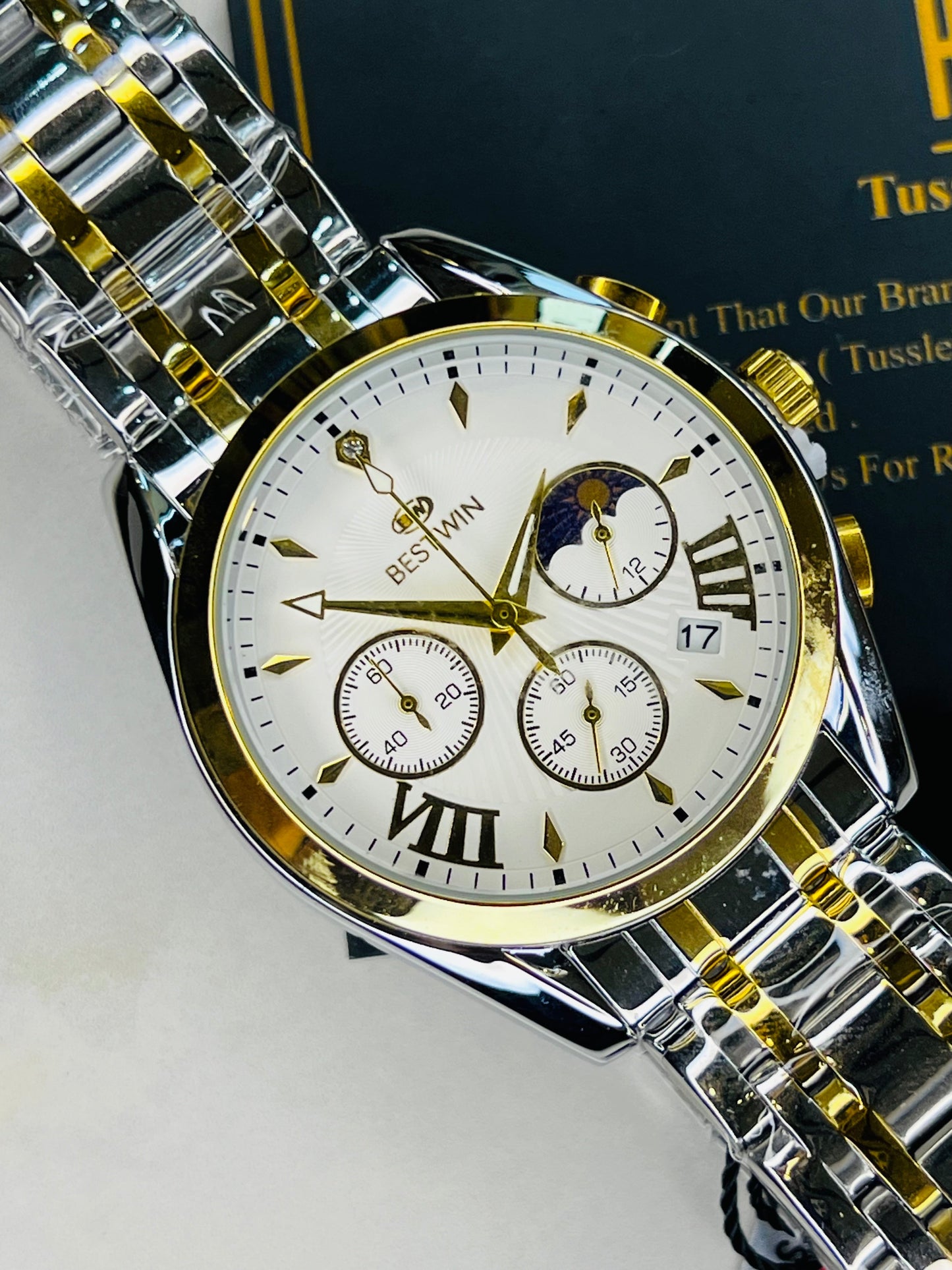 Bestwin Two Tone White Chronograph Watch