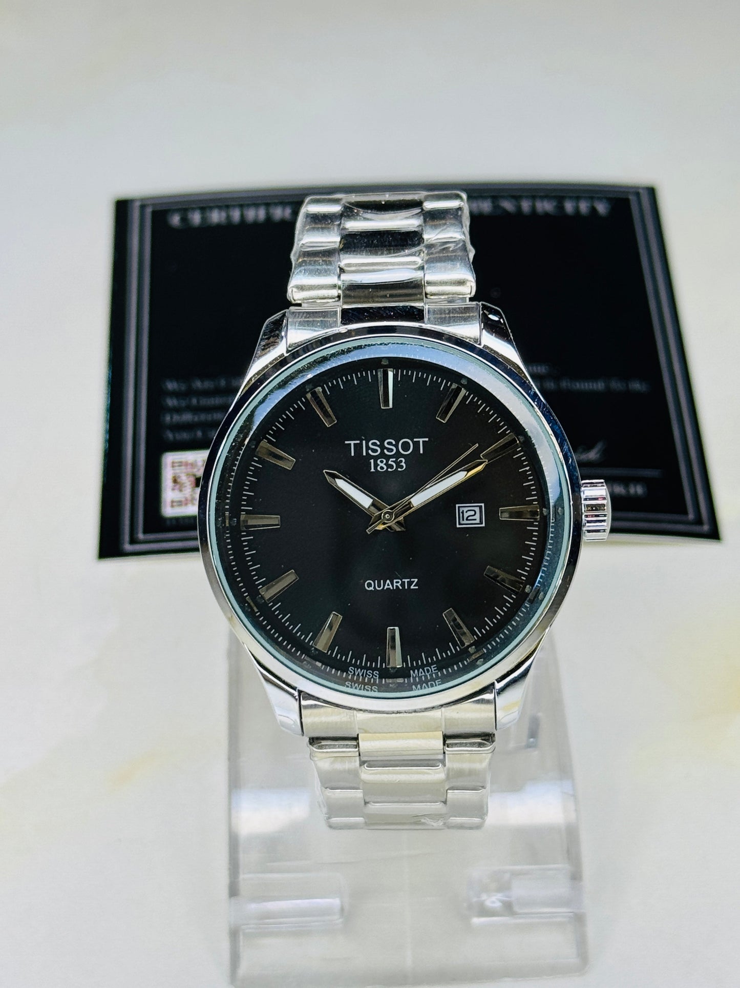 Pr100 Silver Black Round Tissot Watch