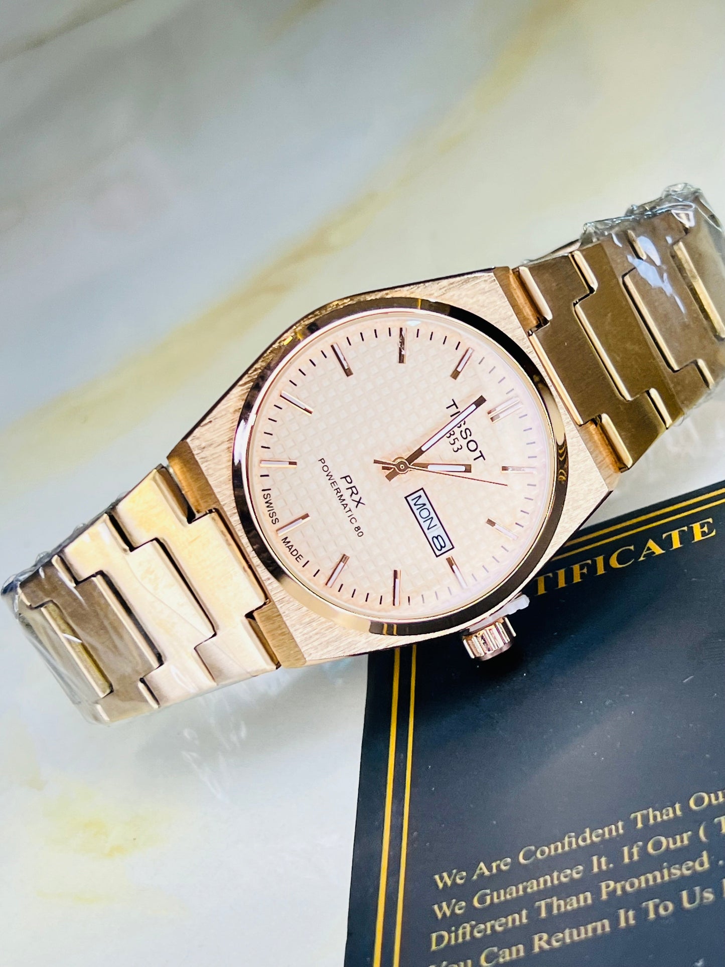 Tissot PRX All Rose Gold Textured Dial Watch