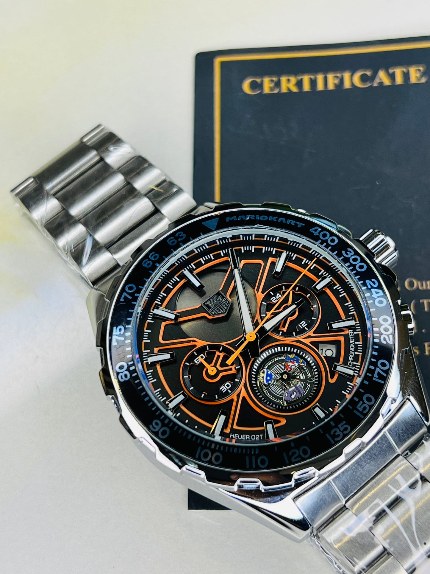 Tag Heur Silver Orange Chronograph Watch
