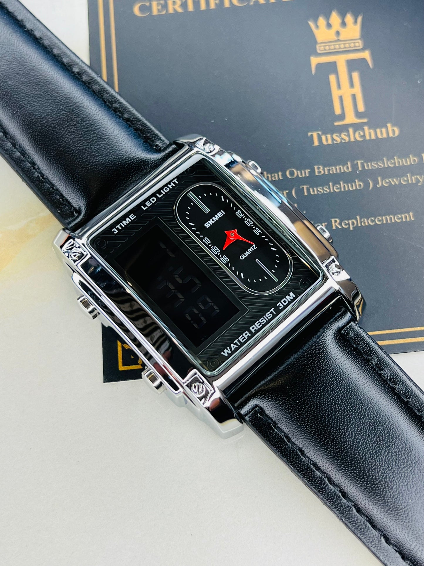 Leather Strapped Skmei 3 Time Silver Watch