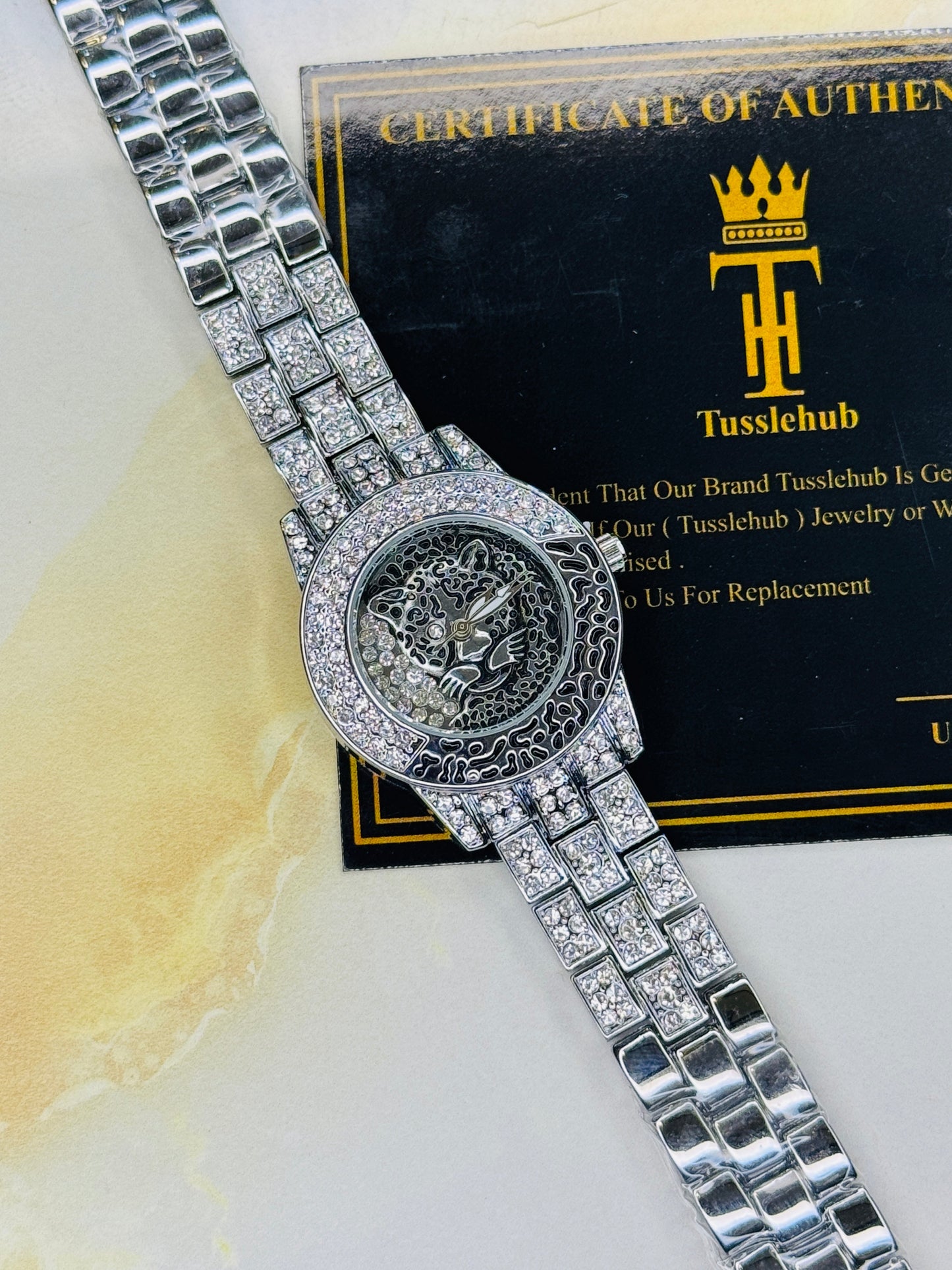 Silver Lioness Iced Out Watch For Her