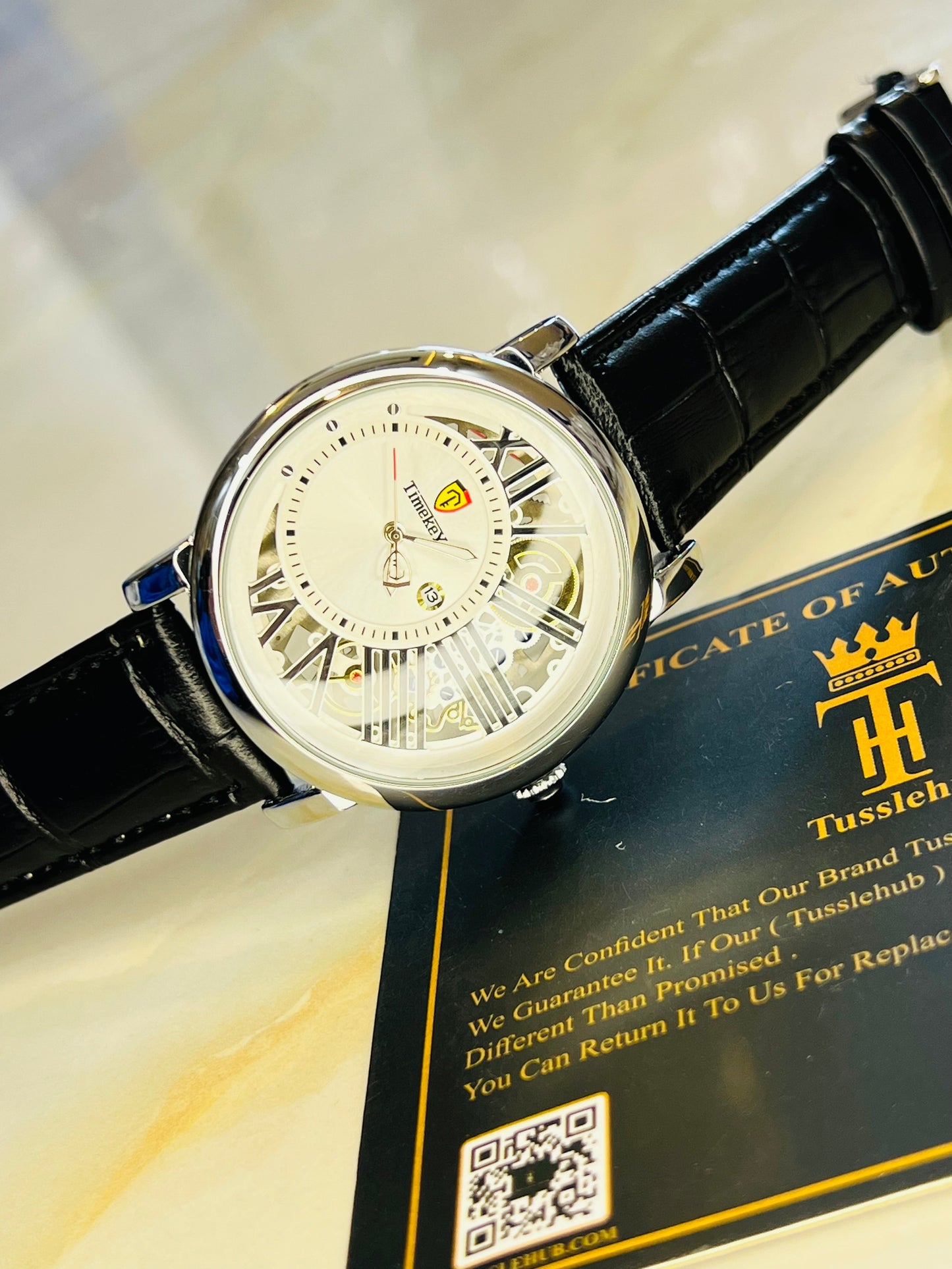 Time Key Partial Silver White Skeleton Dial Watch