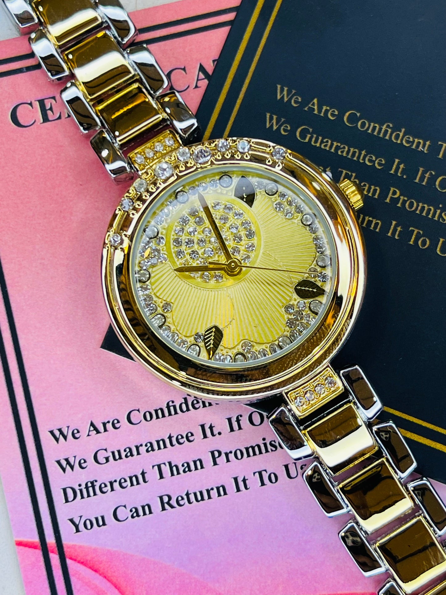 Two Tone Gold Leaf Zircon Watch for her