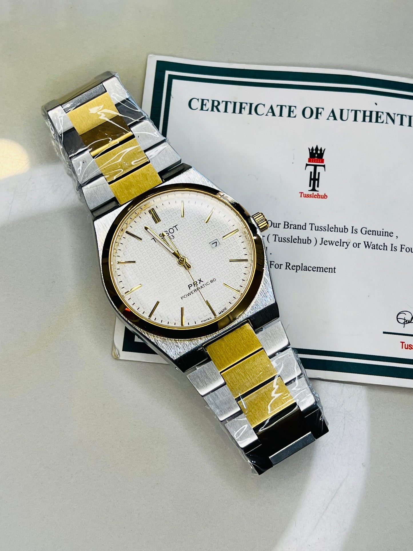 Tissot PRX 1853 Gold Silver With Textured White Dial Watch