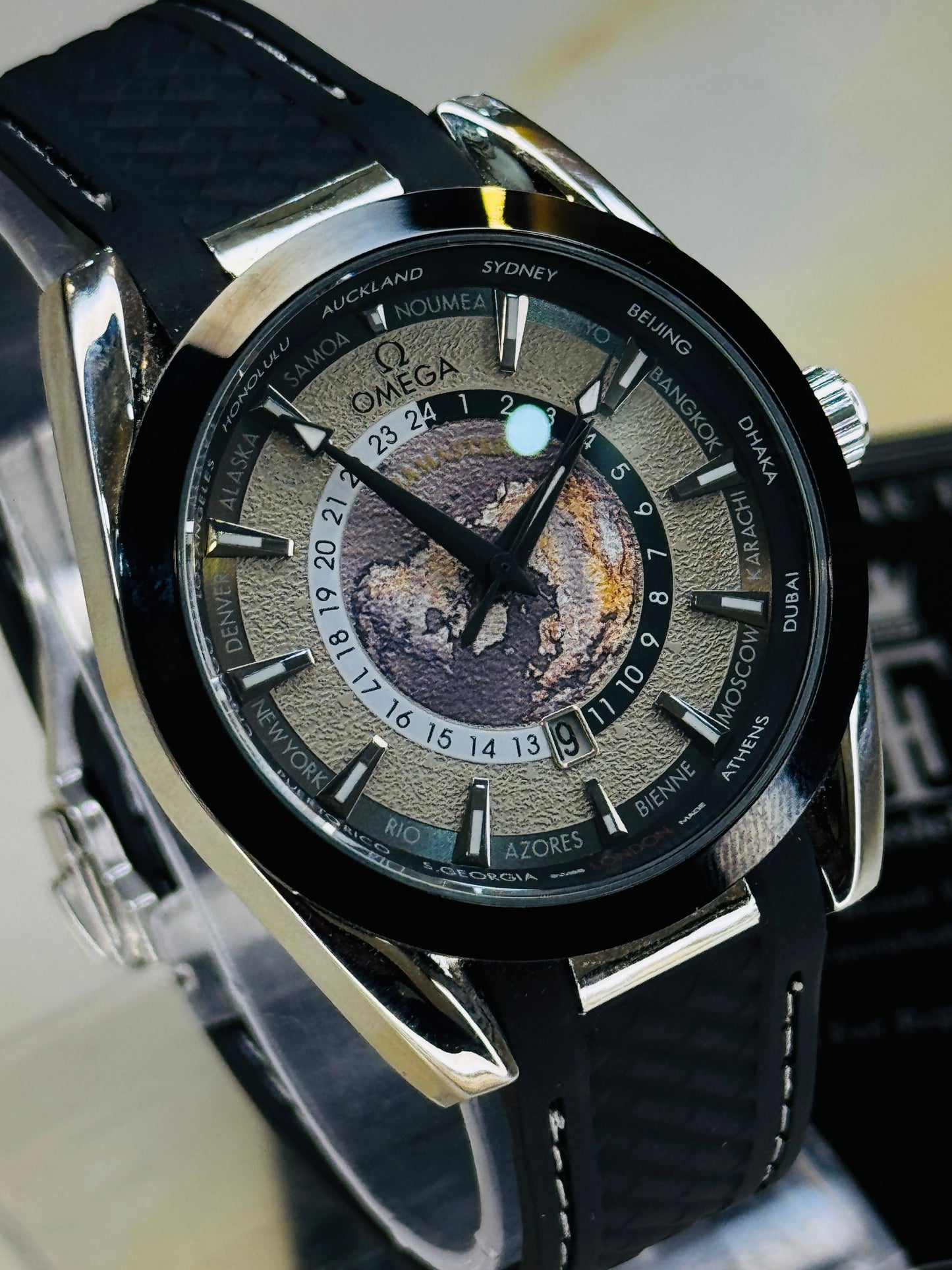 Black Silver Aqua Terra Omega Watch