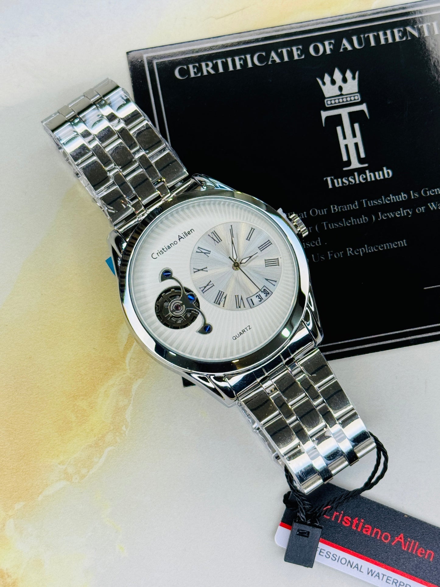 Silver Cristiano Aillen White Spiral Gear Dial Watch