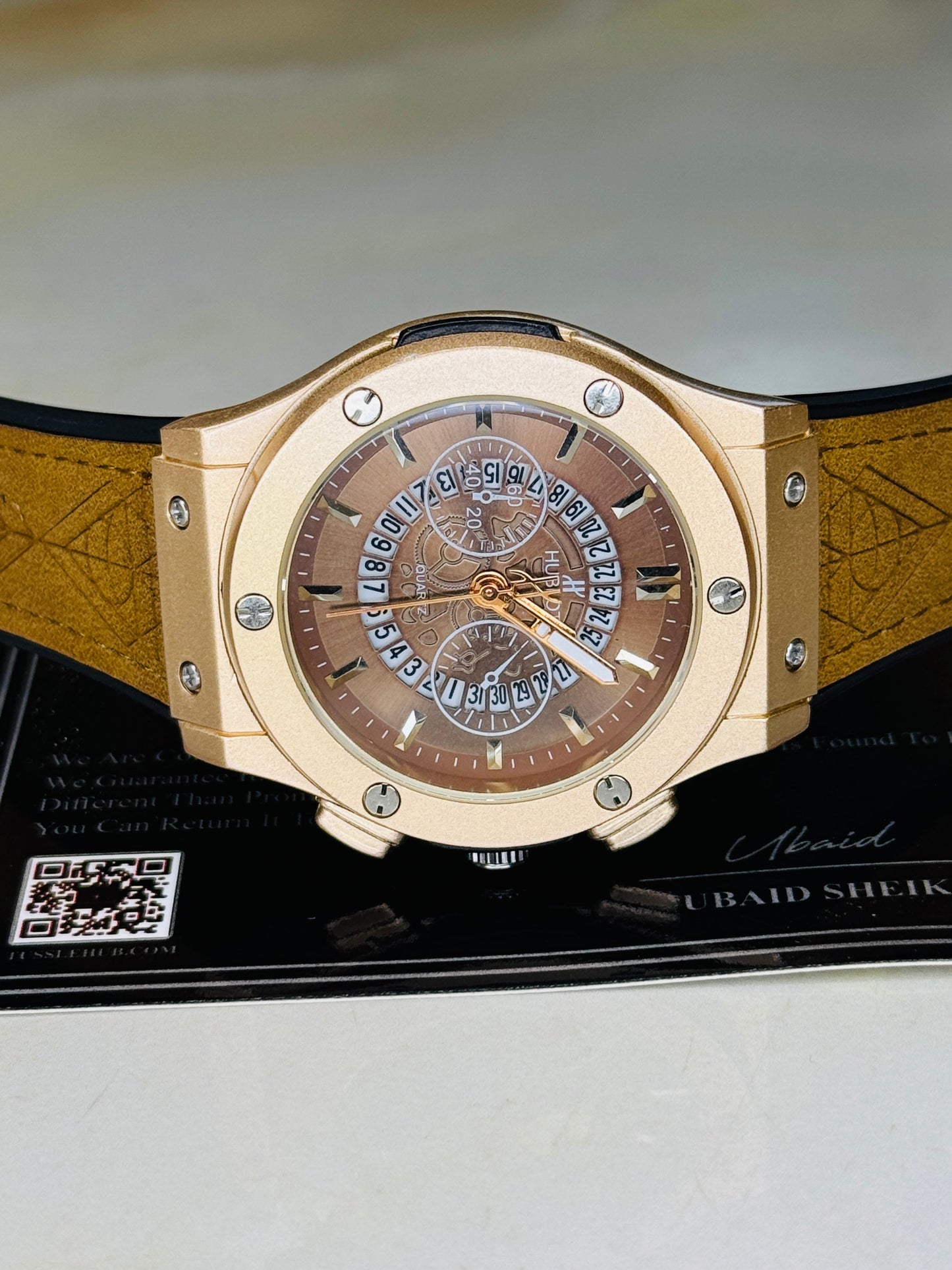 Camel Brown Hologram Hublot Leather Strap Watch
