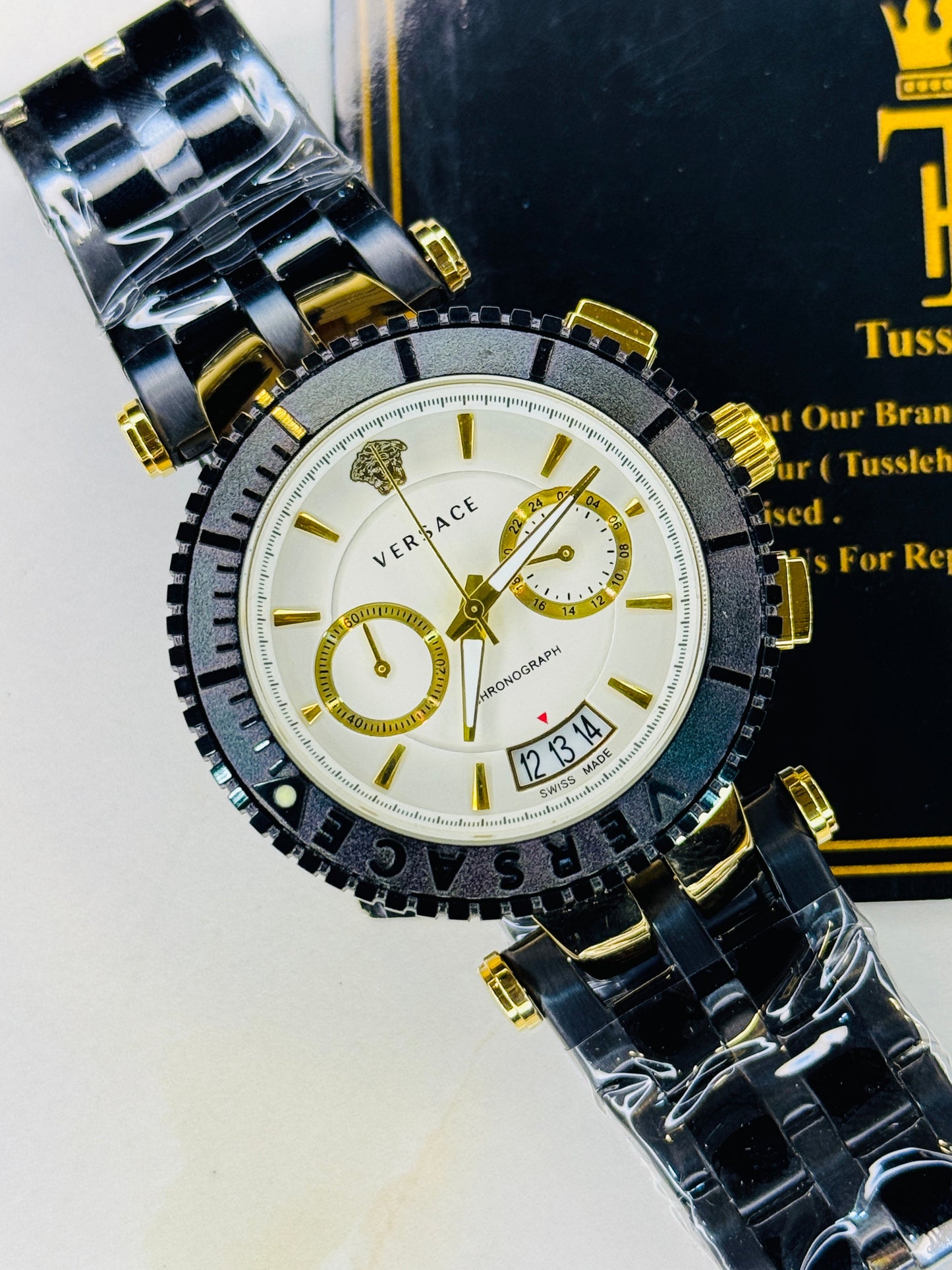 Millionaire Black Versace White Chronograph Dial Watch
