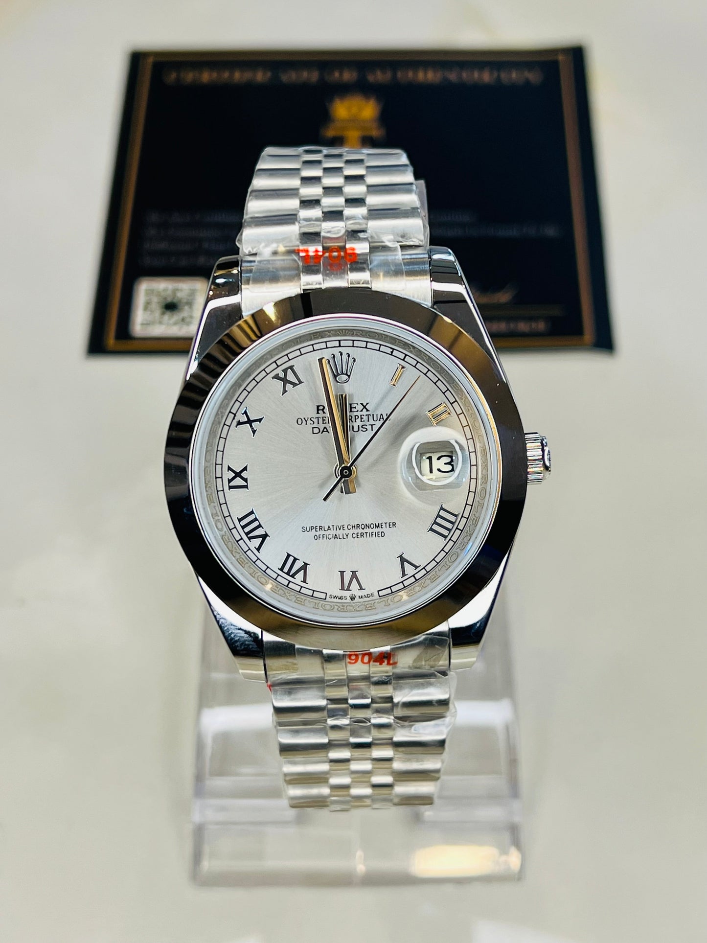 Roman Date Just Silver White Plain Bezel Automatic Watch