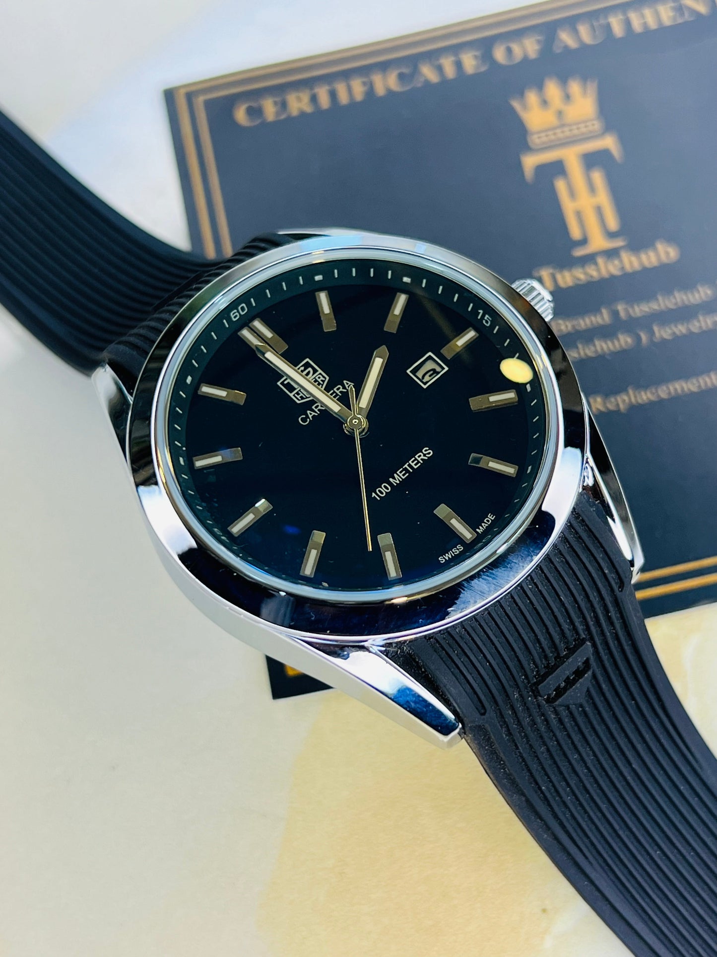 Black Carrera Day Date Elite Dial Silicon Strap Watch