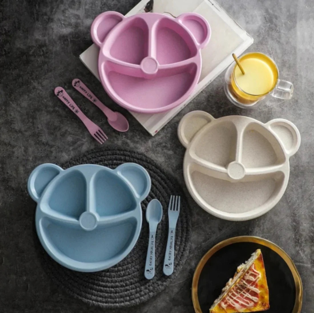 5 Pcs Multi Panda Shape plates (3 Spoon & 2 Forks )