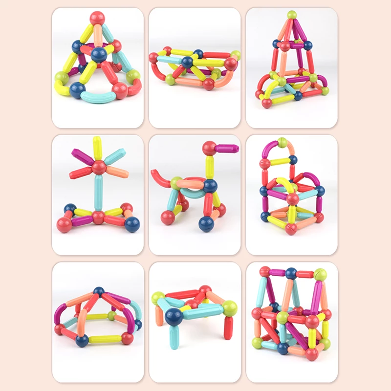 54 PCS Magnetic Building Blocks Set Early Learning Magnetic Sticks Balls Assembling Game