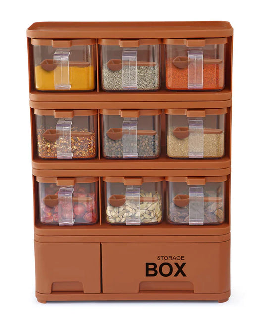 Spice Rack With 9 Spice Jars And Spoons