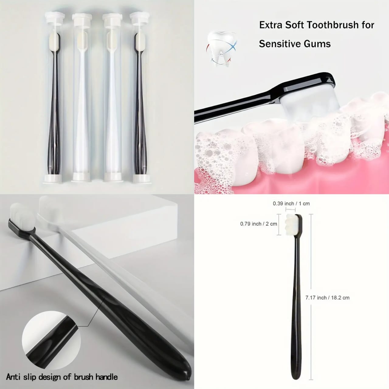 PACK OF 4  Ultra-Soft Nano Toothbrushes for Sensitive Teeth & Gums - Gentle Deep Clean, Manual Oral Care Brushes for Adults, Daily Use