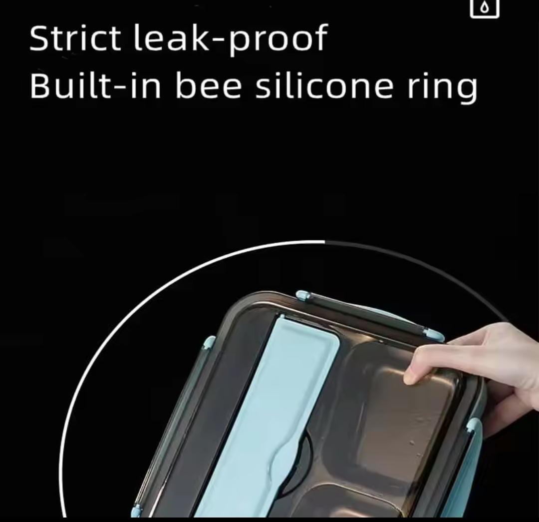 Leak-Resistant Stainless Steel lunch box with 5 compartments  With spoon and sticks