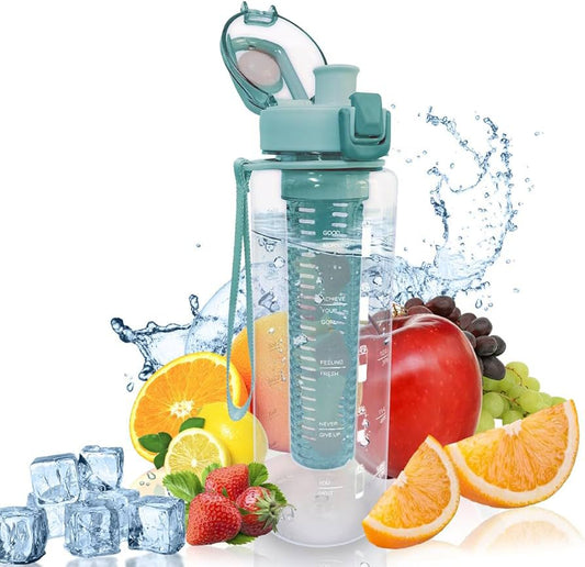 Sports Water Bottle with Fruit Infuser & Motivational Time Marker