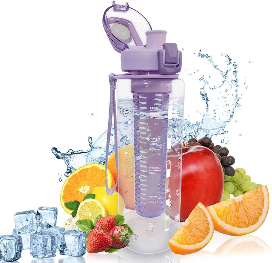 Sports Water Bottle with Fruit Infuser & Motivational Time Marker