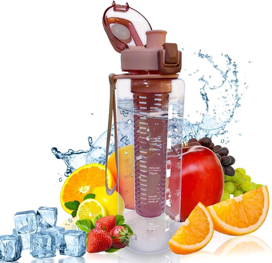 Sports Water Bottle with Fruit Infuser & Motivational Time Marker