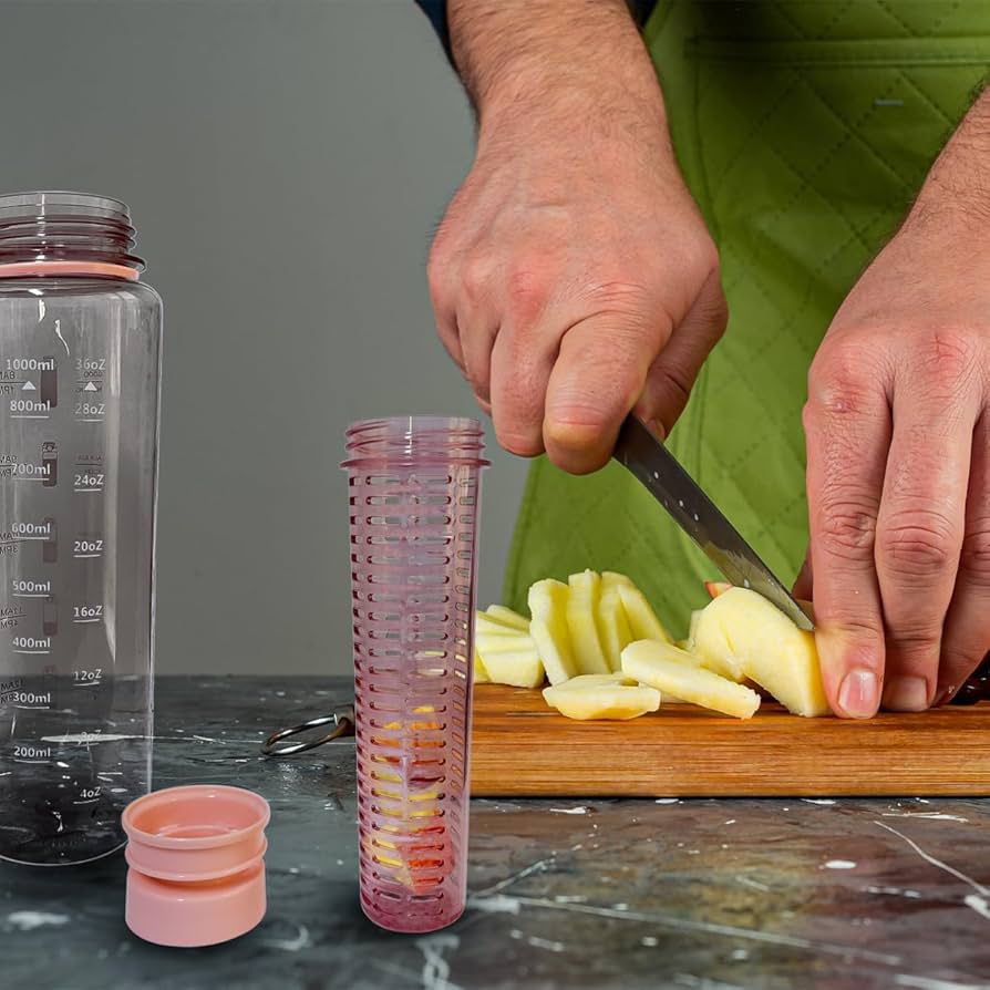 Sports Water Bottle with Fruit Infuser & Motivational Time Marker