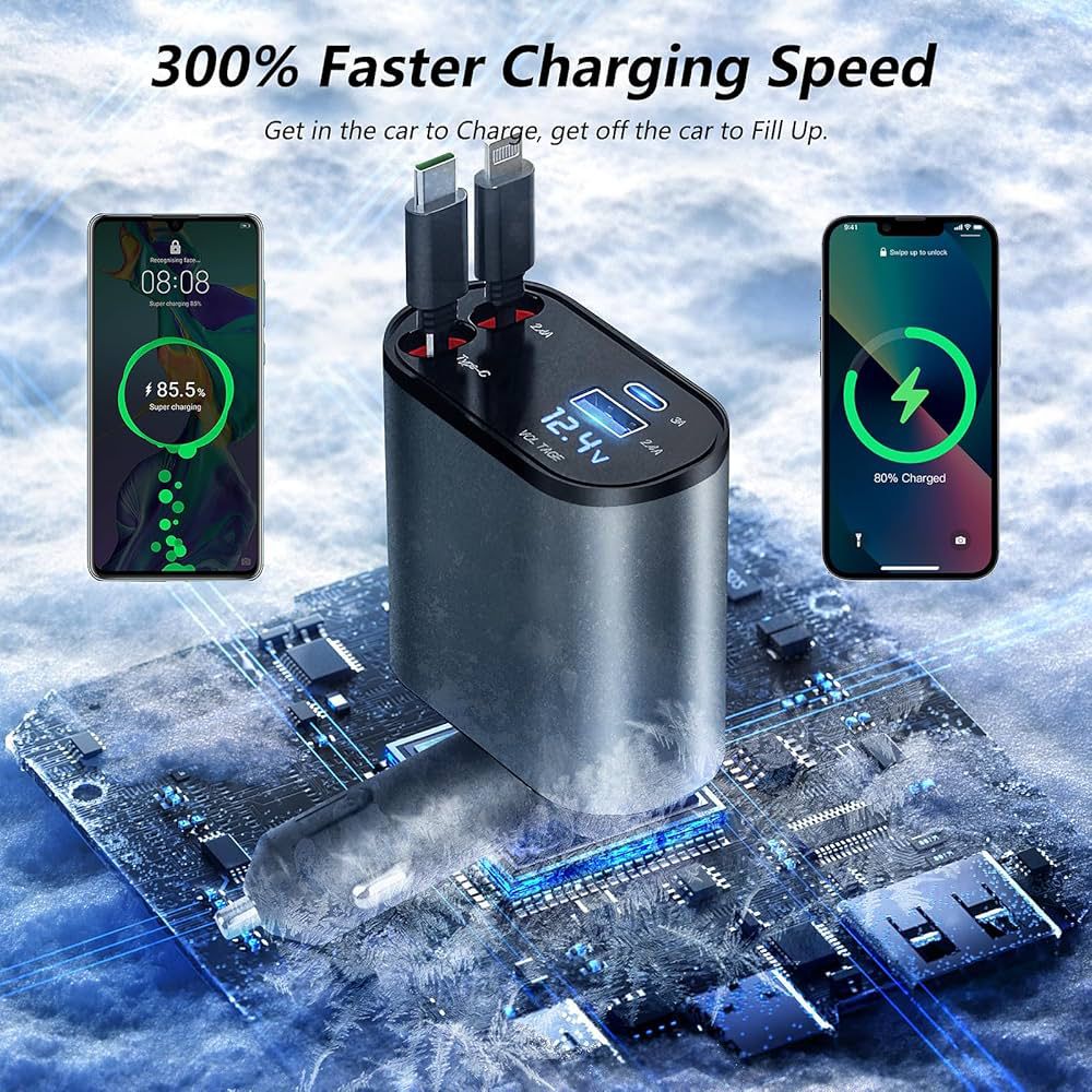 4-In-1 Retractable Car Charger-120W