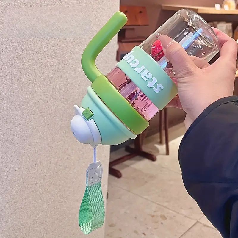 Tumbler Leakproof Water Cup, With Handle And Straw