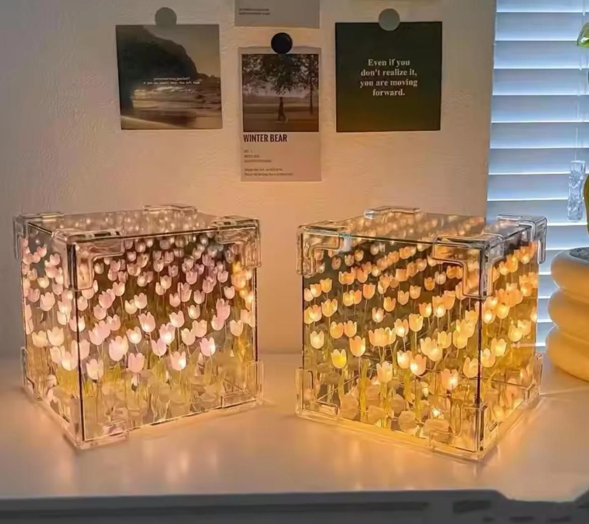 Artificial Tulips in Crystal Box