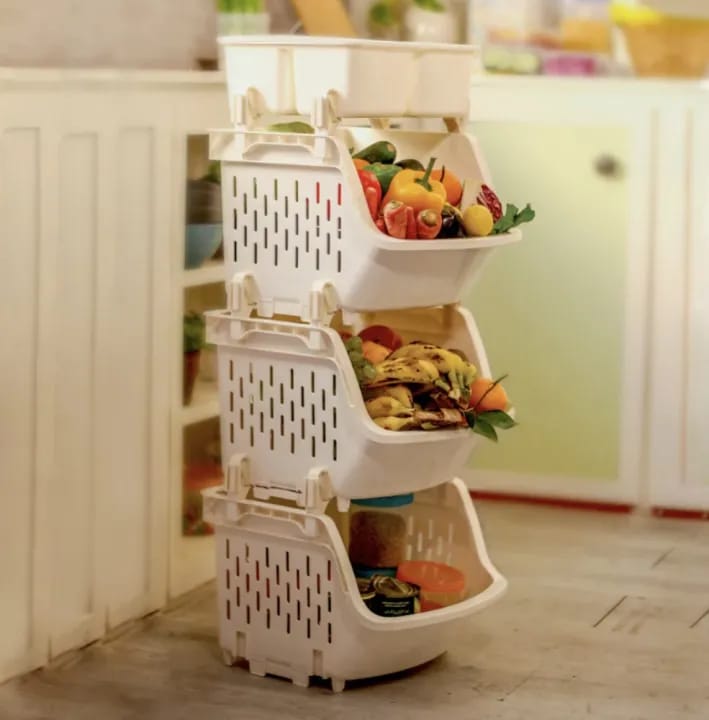 Plastic  3 Three-tier Kitchen Rack With Storage Box