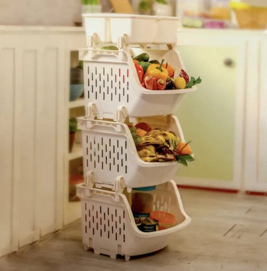 Plastic  3 Three-tier Kitchen Rack With Storage Box