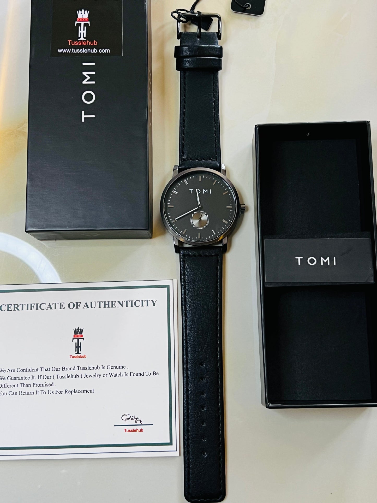 Tomi Down Second Black Dial Watch