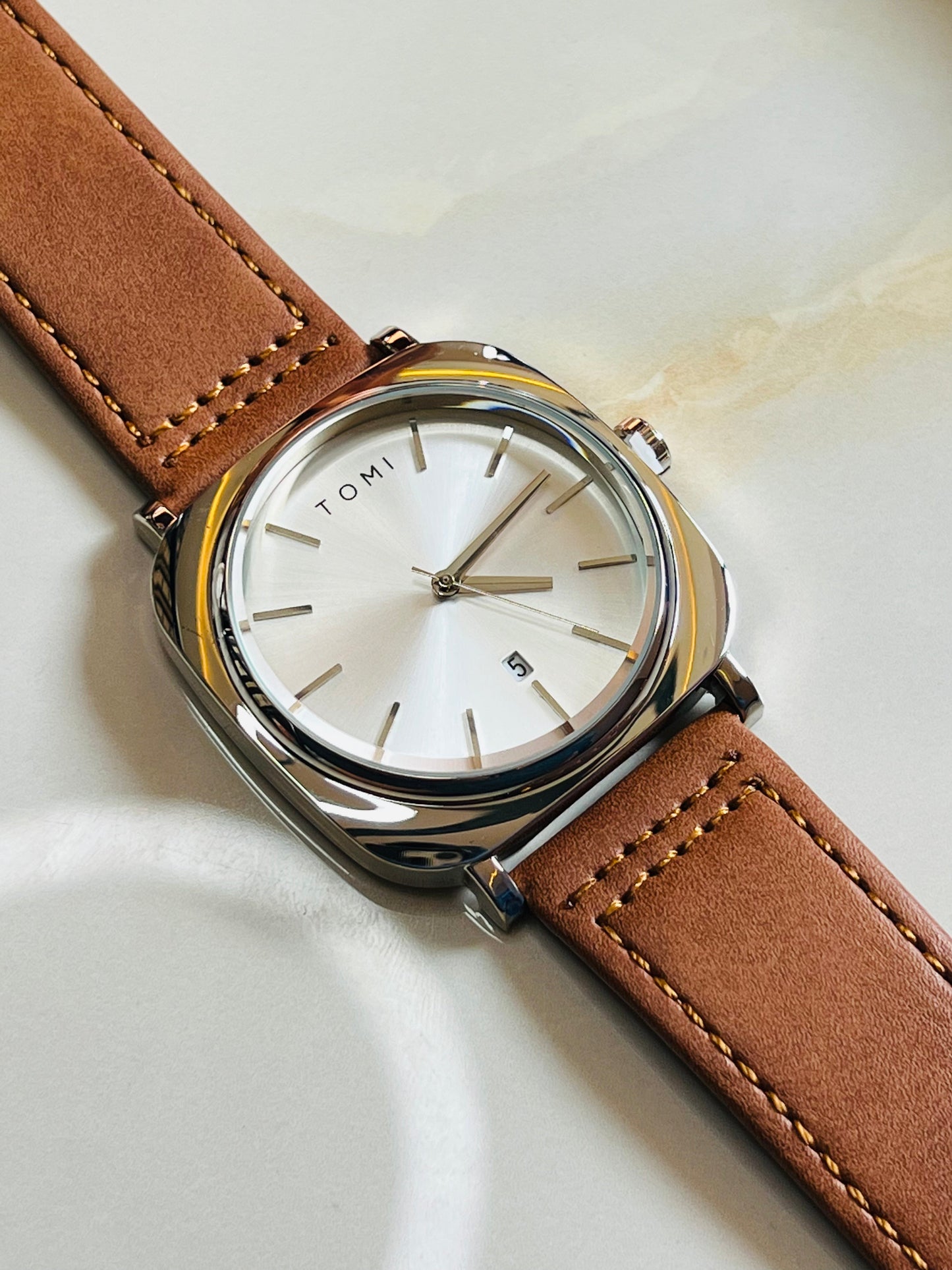Tomi Brown Silver Business Class Watch