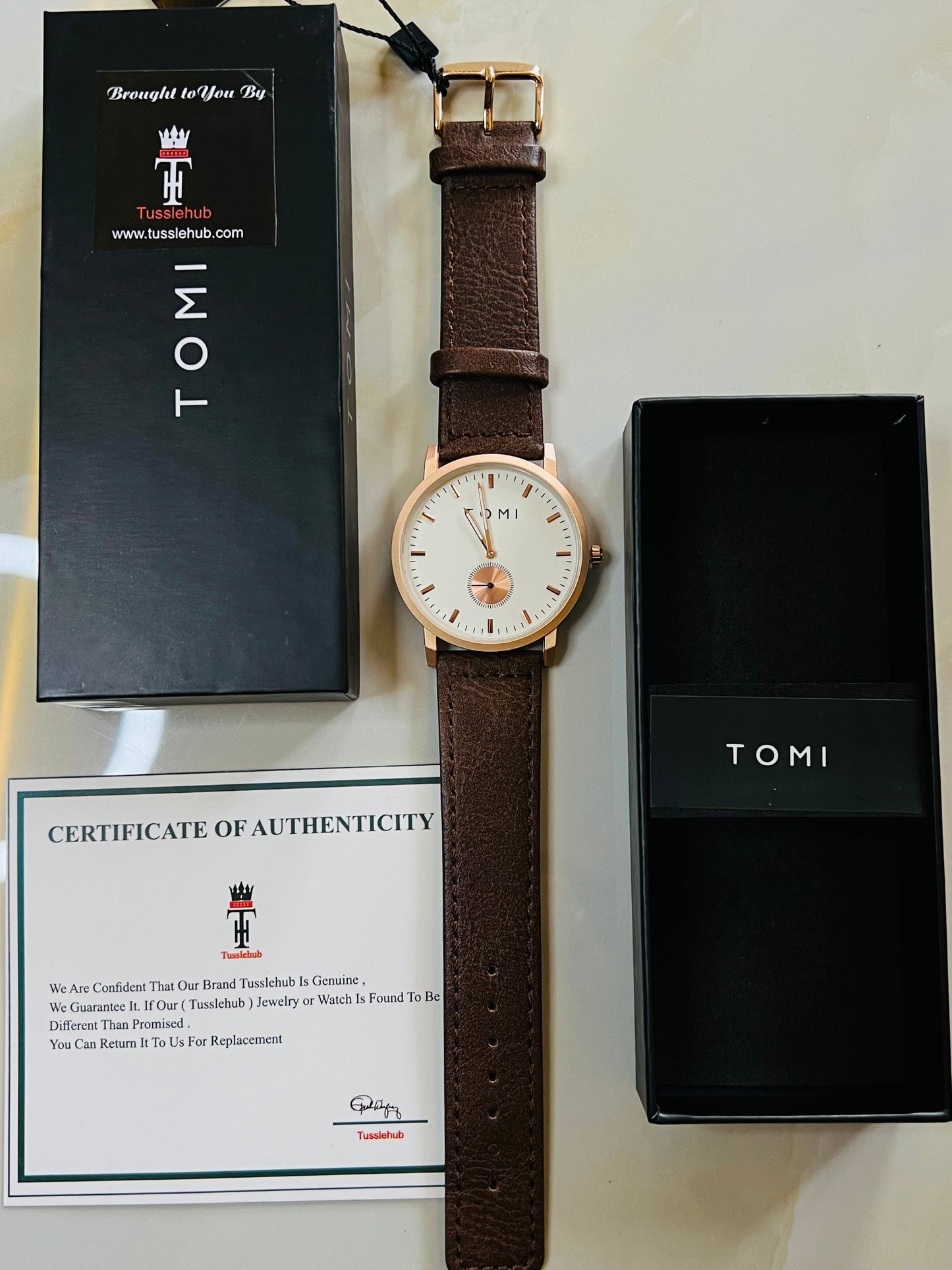 Tomi Down Second Dial Brown Watch