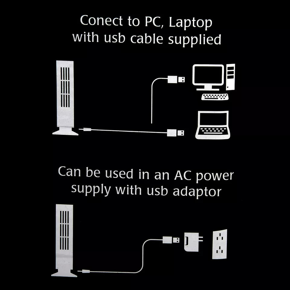 USB Vertical Mini Bladeless Tower Fan 2-Speed Desktop Cooler Air Conditioner