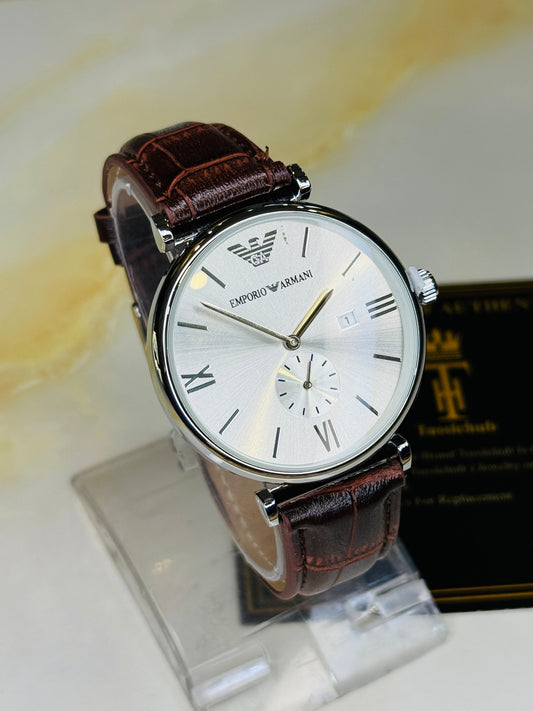 Brown Silver Emporio Down Second Watch