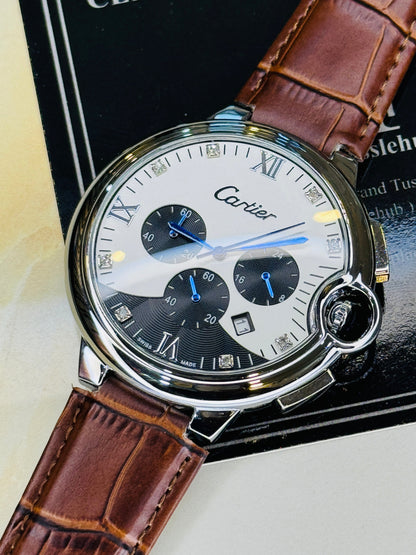 Brown Panda Cart*er Chronograph Dial Watch