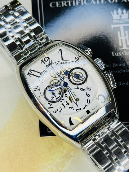 Chain Frank Muller Silver White Chronograph Dial Watch