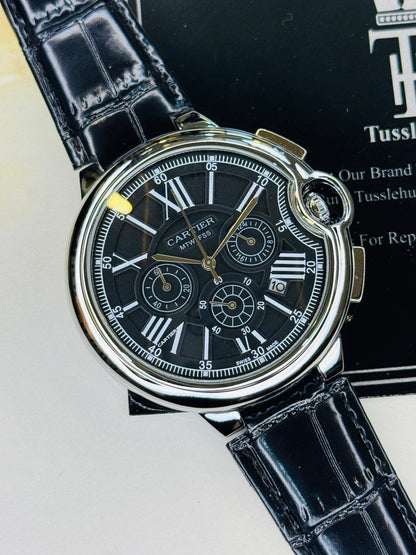 C-1 All Black Leather Cart*er Chronograph Dial Watch