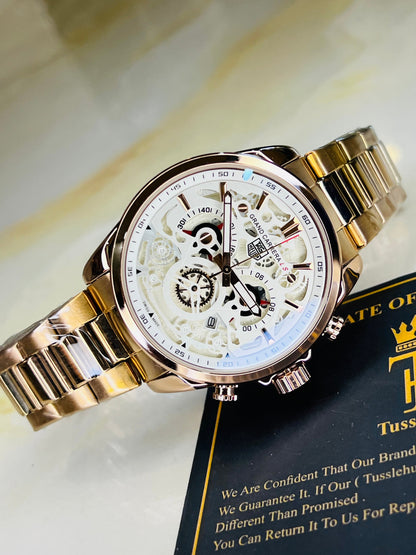 Rose Gold White Grand Carrera Chain Strap Chronographs  Watch