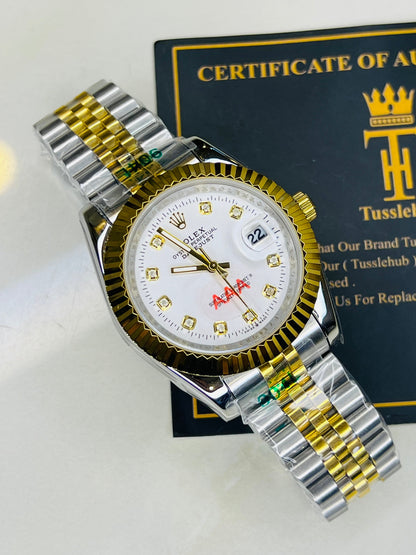 Jubilee Date Just Two Tone Fluted Bezel White Dial Quartz Watch