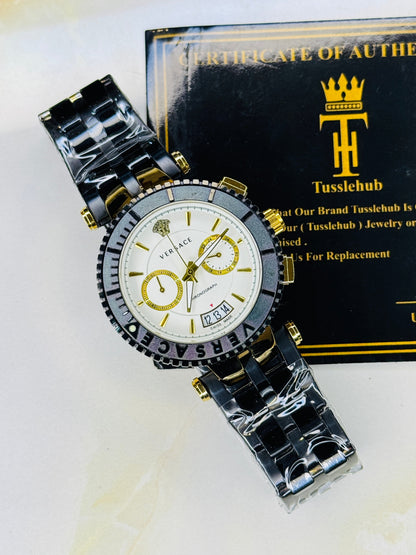 Millionaire Black Versace White Chronograph Dial Watch