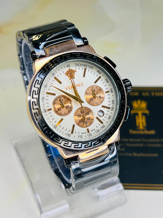 Black Copper Versace White Chronograph Dial Watch