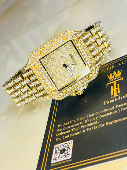 Gold Square Plain Iced Out Watch