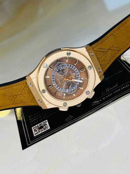 Camel Brown Hologram Hublot Leather Strap Watch